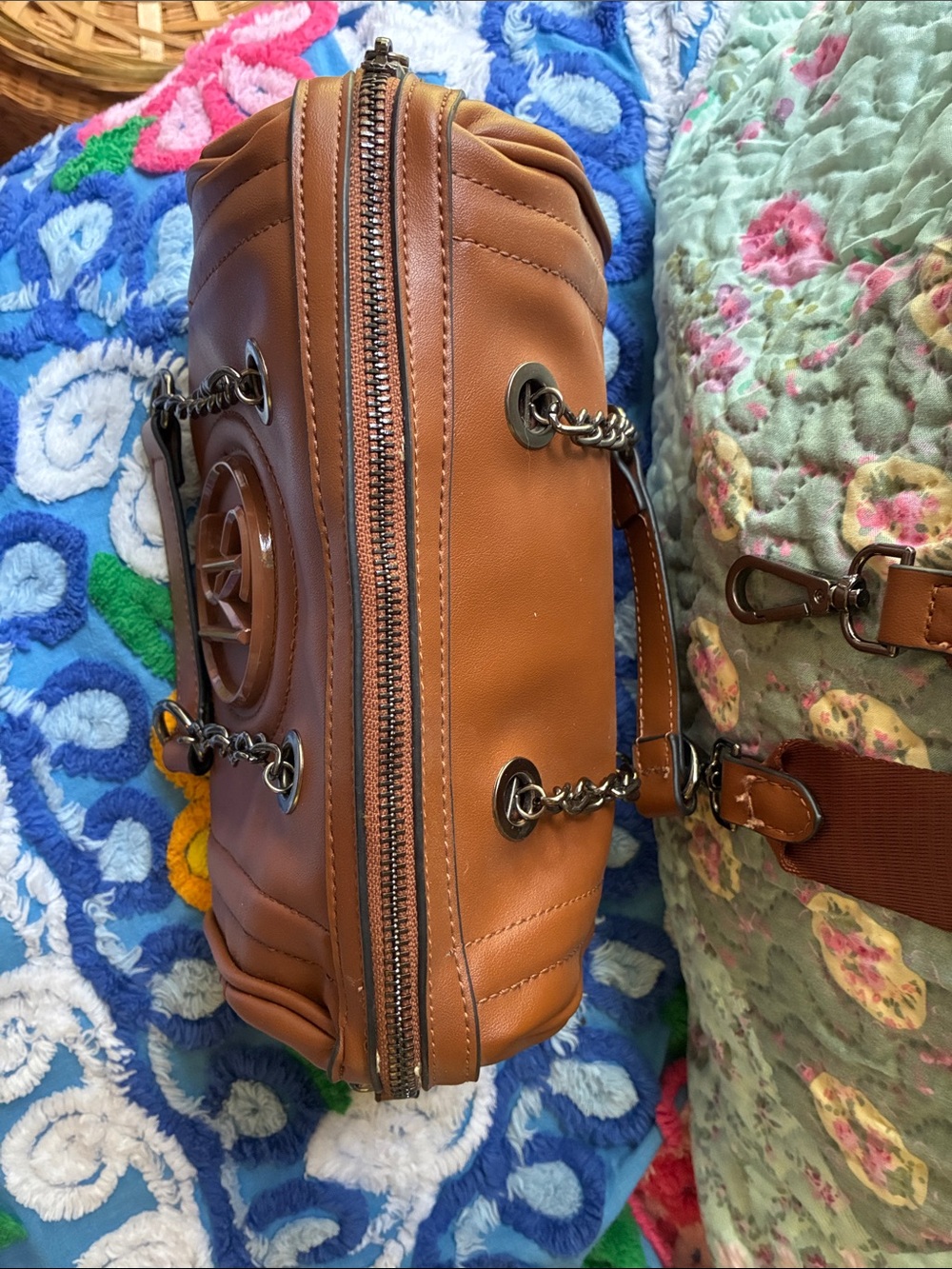 Steve Madden Small Brown Barrel Satchel - Stylish Women’s Handbag - Picture 5 of 10